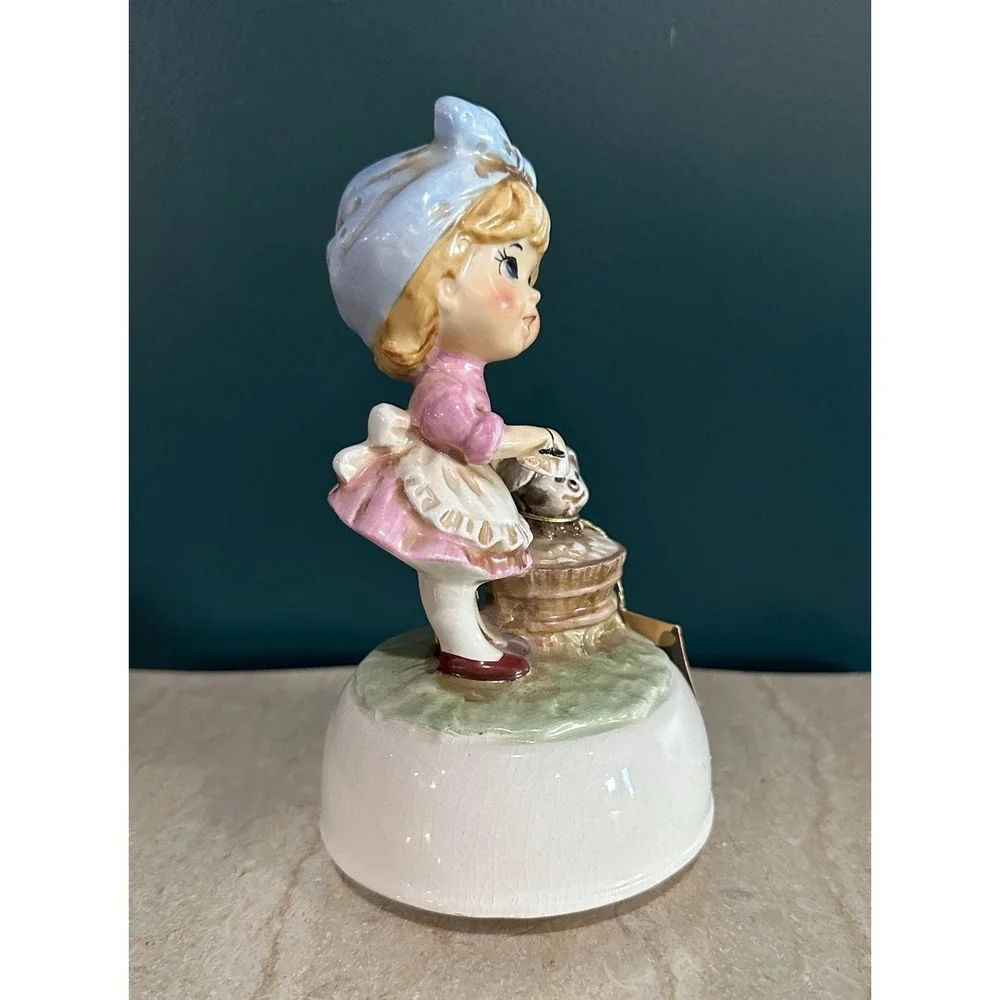 Vintage‎ Schmid Porcelain Music Box: Girl Washing Dog, Plays Both Sides Now